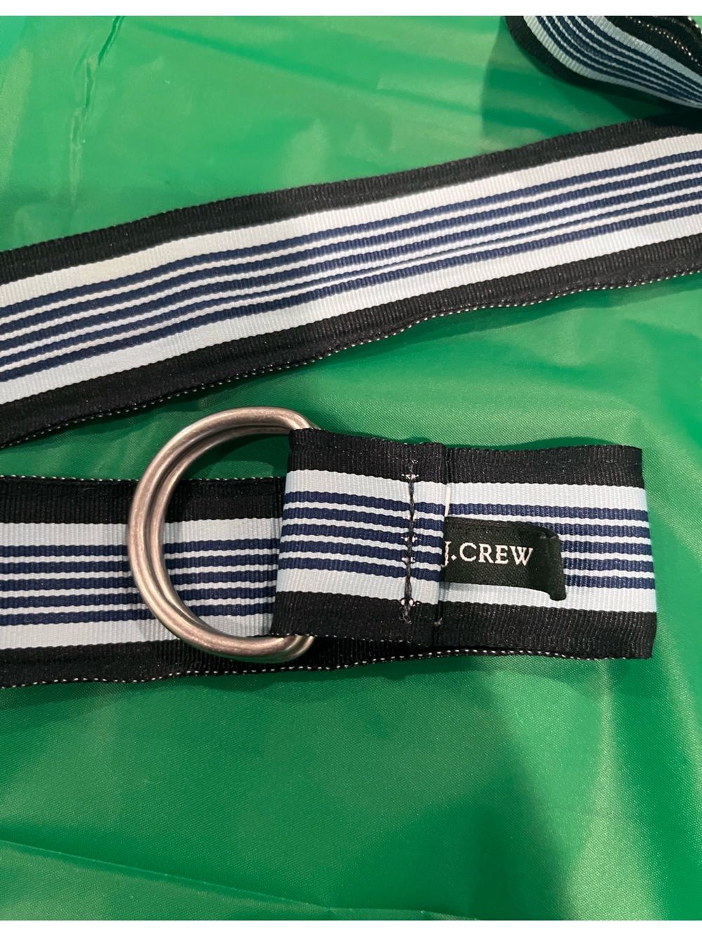 J. Crew Navy, White & Blue Striped D-Ring Belt 42” unisex